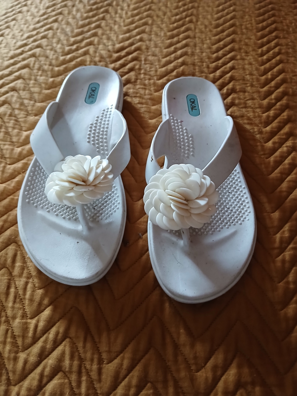 White Floral Toe-Post Sandals for Women
